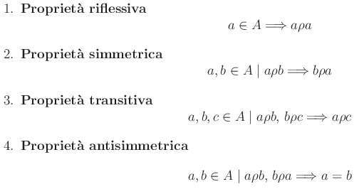 proprietà riflessiva,simmetrica,antisimmetrica,transitiva