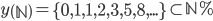 y\left(  \mathbb{N}\right)  =\left\{  0,1,1,2,3,5,8,...\right\}\subset\mathbb{N}%